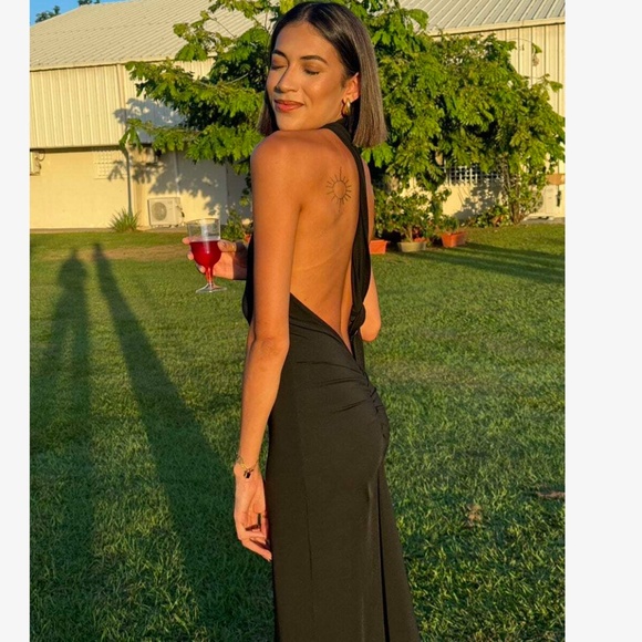 Black Maxi Long Sheath Dress One Shoulder Long Strap  Ruched Back - Picture 8 of 16